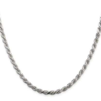 36 Inch Sterling Silver 4.25mm Diamond-Cut Rope Chain Necklace