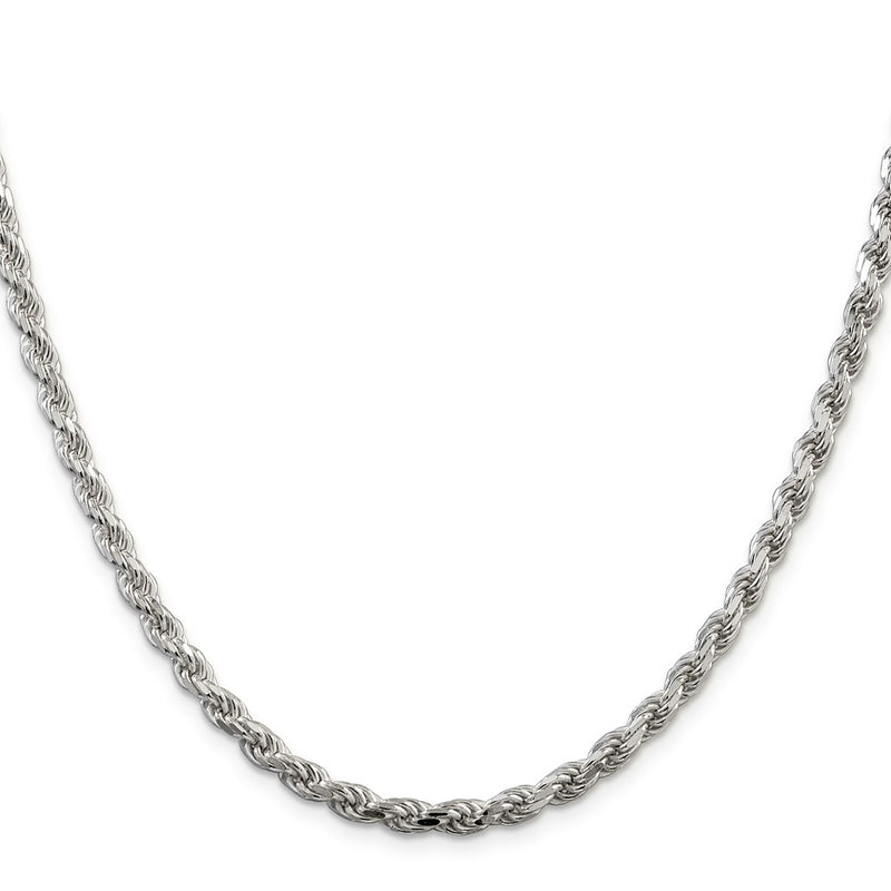 36 Inch Sterling Silver 4.25mm Diamond-Cut Rope Chain Necklace