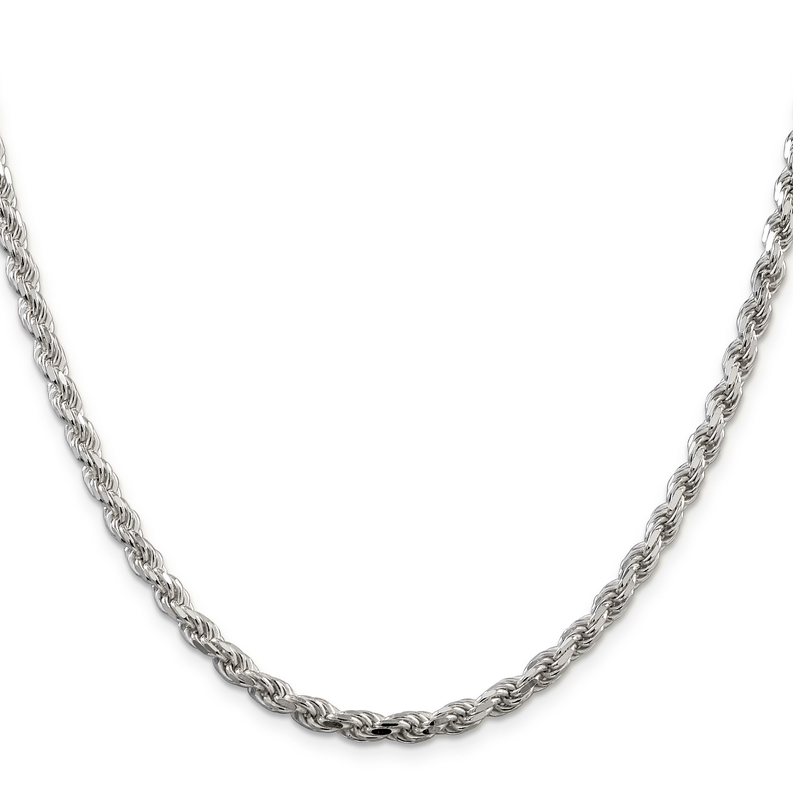 24 Inch Sterling Silver 4.25mm Diamond-Cut Rope Chain
