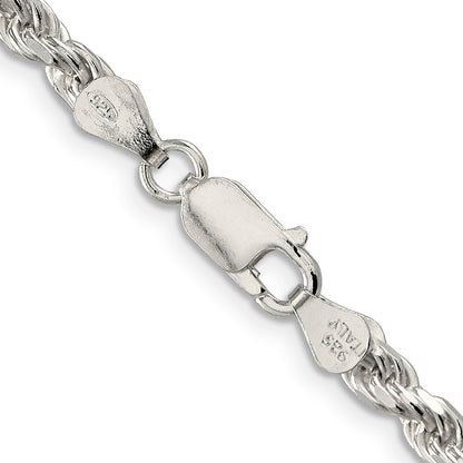 24 Inch Sterling Silver 4.25mm Diamond-Cut Rope Chain