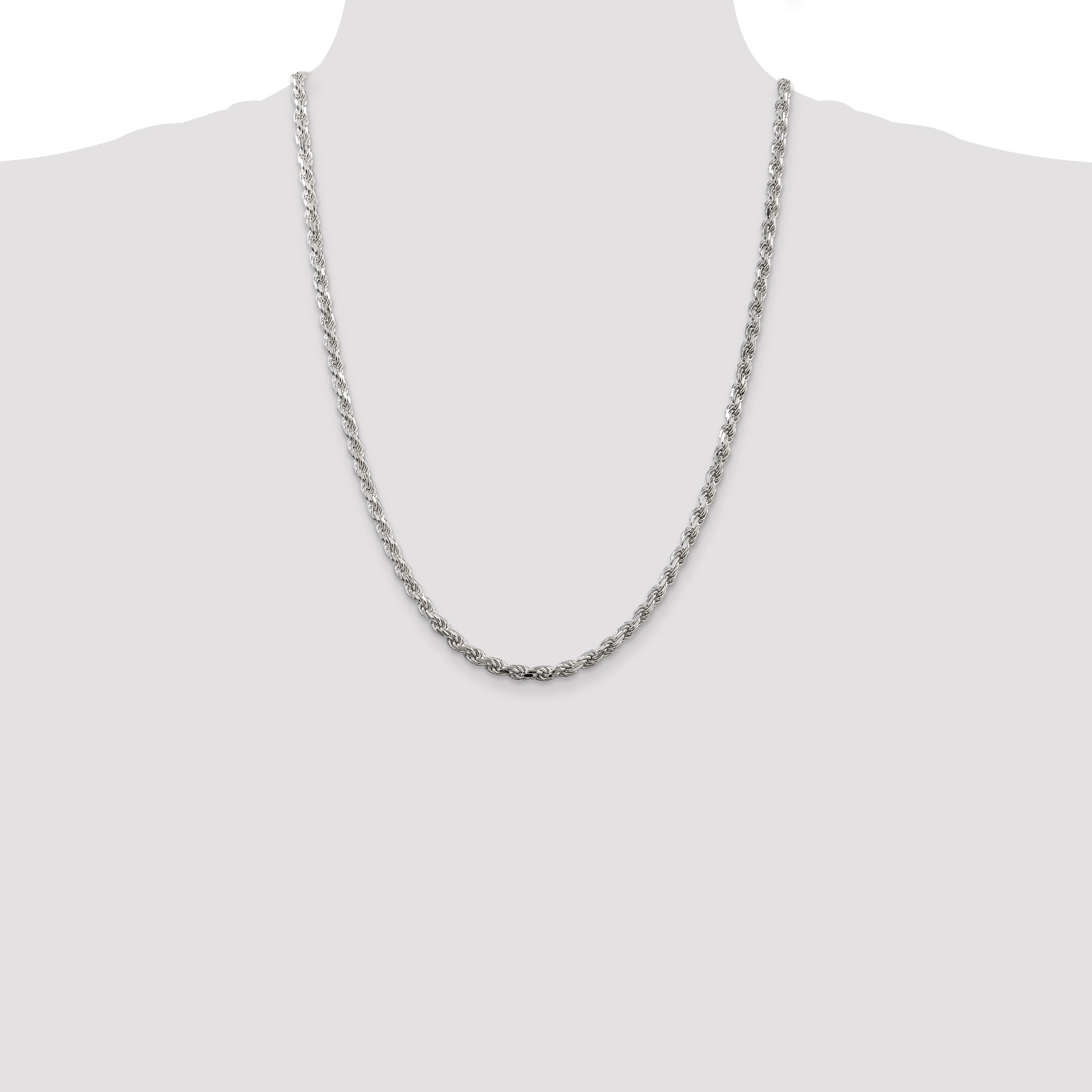 24 Inch Sterling Silver 4.25mm Diamond-Cut Rope Chain