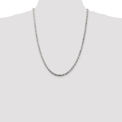 24 Inch Sterling Silver 4.25mm Diamond-Cut Rope Chain