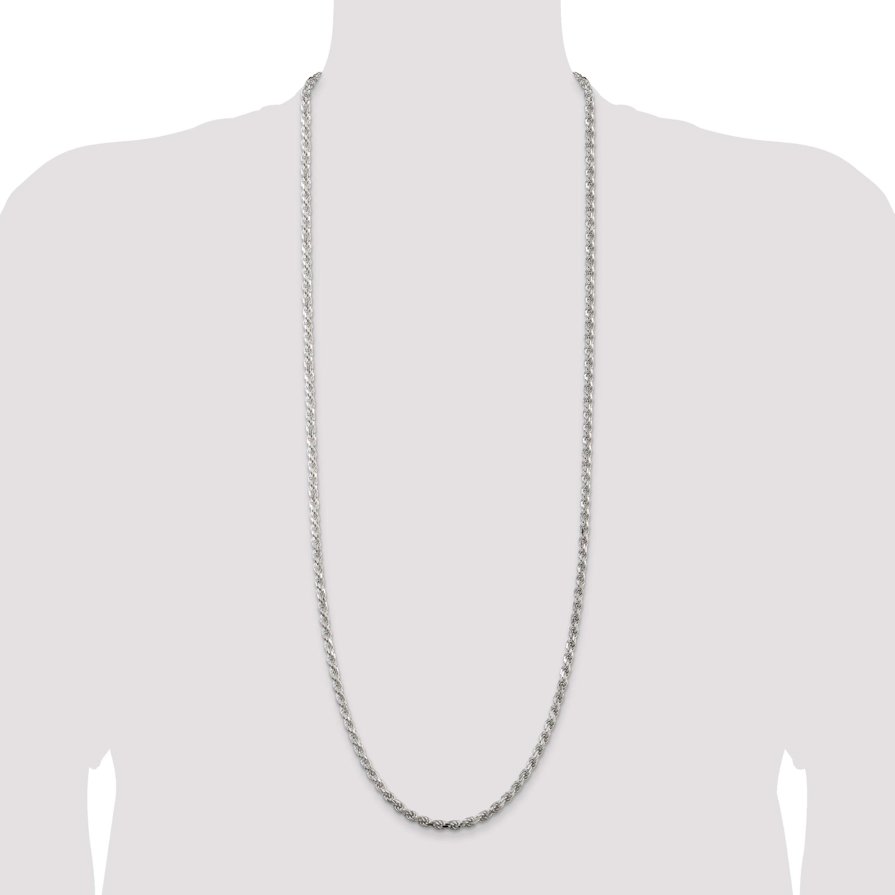 36 Inch Sterling Silver 4.25mm Diamond-Cut Rope Chain