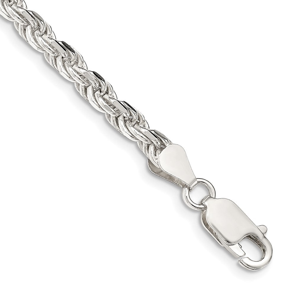 7 Inch Sterling Silver 4.25mm Diamond-Cut Rope Chain Bracelet