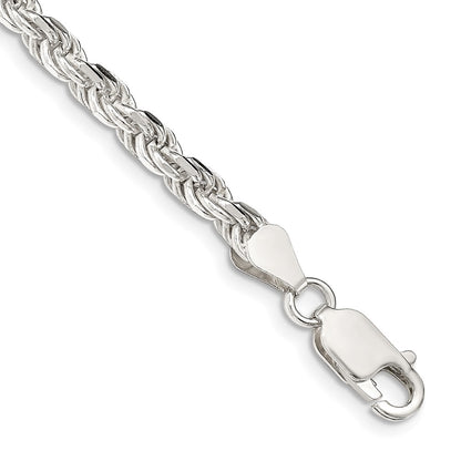 7 Inch Sterling Silver 4.25mm Diamond-Cut Rope Chain Bracelet