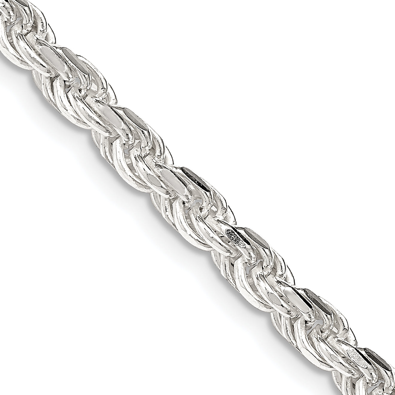 36 Inch Sterling Silver 4.25mm Diamond-Cut Rope Chain