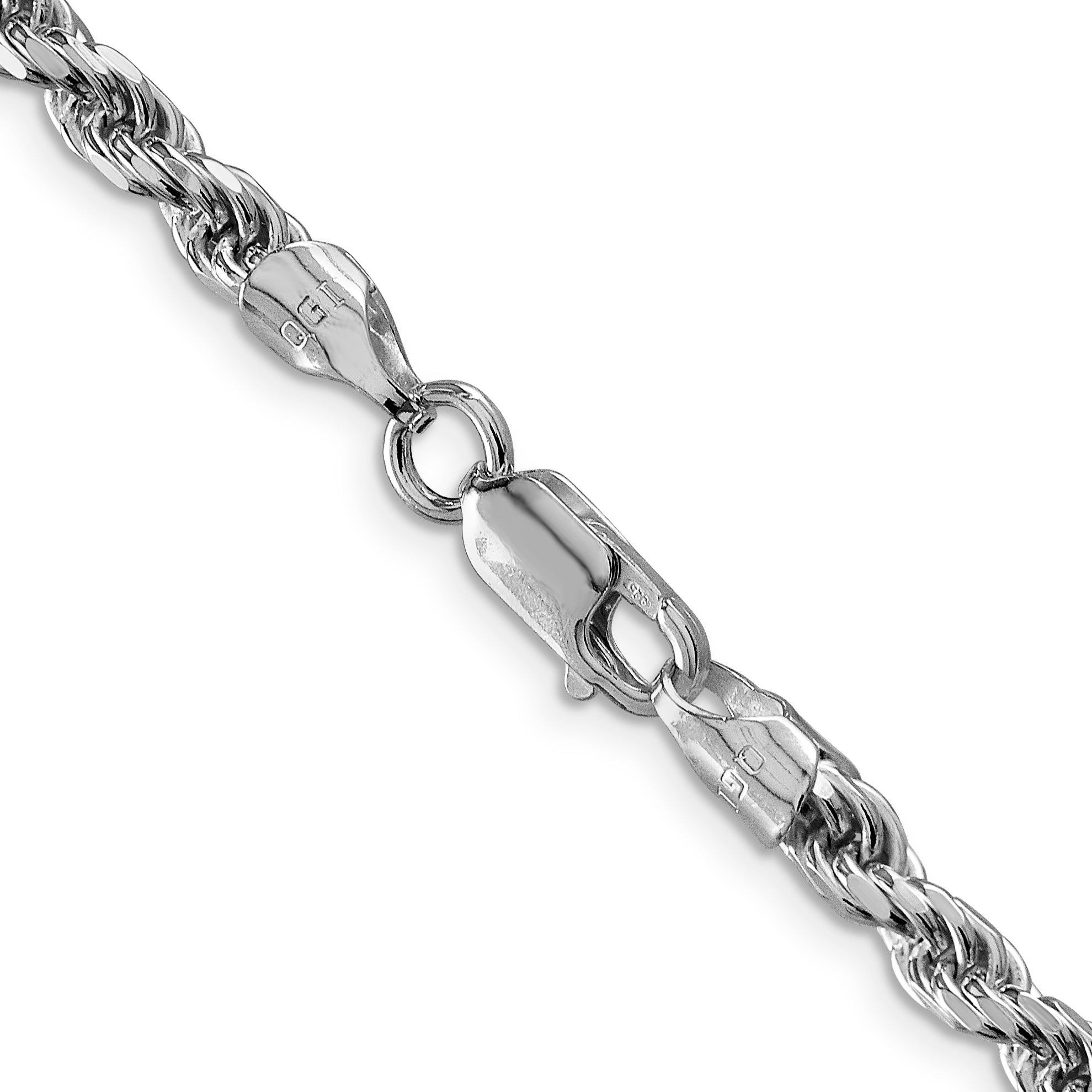20 Inch Sterling Silver Rhodium-Plated 4.6mm Diamond-Cut Rope Chain