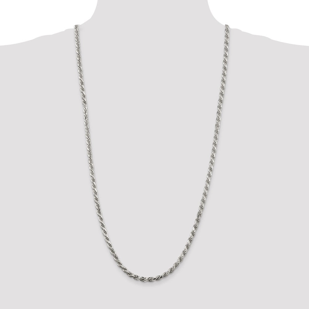30 Inch Sterling Silver Rhodium-Plated 4.6mm Diamond-Cut Rope Chain Necklace