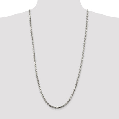 30 Inch Sterling Silver Rhodium-Plated 4.6mm Diamond-Cut Rope Chain Necklace