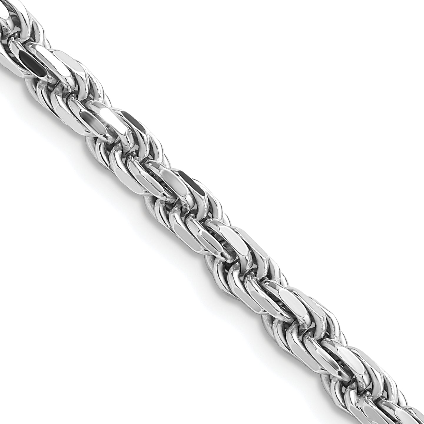 20 Inch Sterling Silver Rhodium-Plated 4.6mm Diamond-Cut Rope Chain