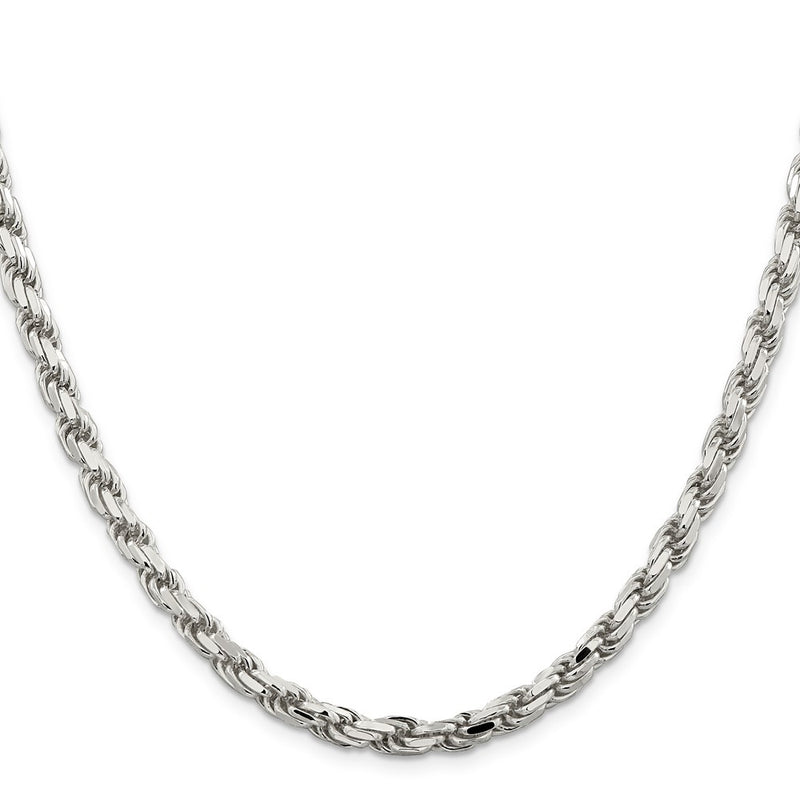 28 Inch Sterling Silver 5.75mm Diamond-Cut Rope Chain Necklace