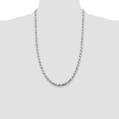 26 Inch Sterling Silver 5.75mm Diamond-Cut Rope Chain Necklace