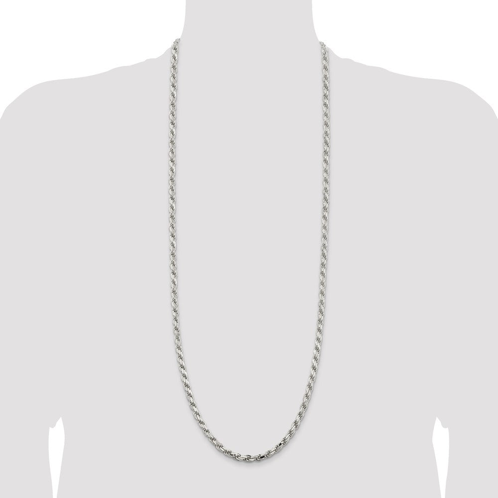 36 Inch Sterling Silver 5.75mm Diamond-Cut Rope Chain Necklace
