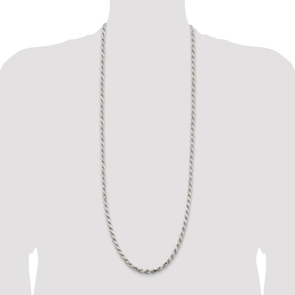 36 Inch Sterling Silver 5.75mm Diamond-Cut Rope Chain Necklace