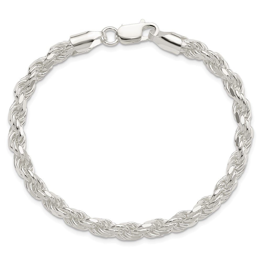 9 Inch Sterling Silver 5.75mm Diamond-cut Rope Chain Bracelet