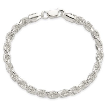 9 Inch Sterling Silver 5.75mm Diamond-cut Rope Chain Bracelet