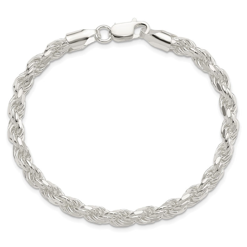 9 Inch Sterling Silver 5.75mm Diamond-cut Rope Chain Bracelet