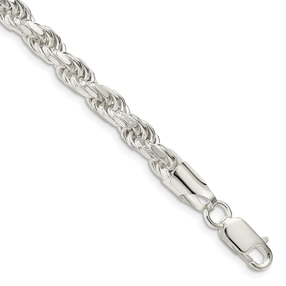 9 Inch Sterling Silver 5.75mm Diamond-cut Rope Chain Bracelet