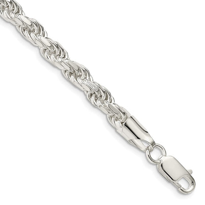 9 Inch Sterling Silver 5.75mm Diamond-cut Rope Chain Bracelet