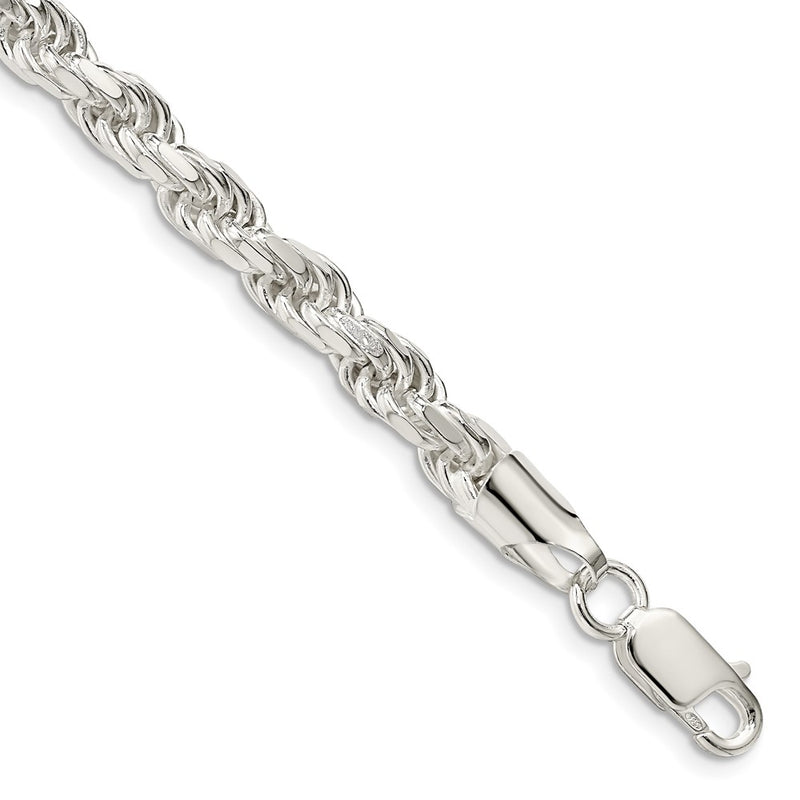 8 Inch Sterling Silver 5.75mm Diamond-cut Rope Chain Bracelet