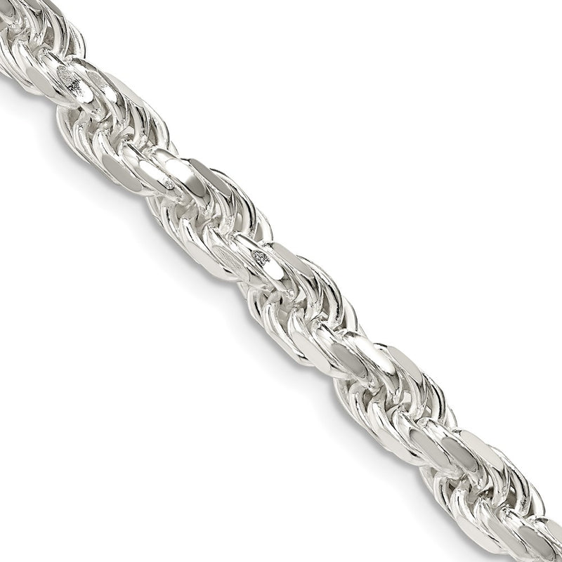 28 Inch Sterling Silver 5.75mm Diamond-Cut Rope Chain Necklace