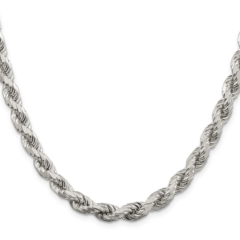 36 Inch Sterling Silver 6.5mm Diamond-Cut Rope Chain Necklace