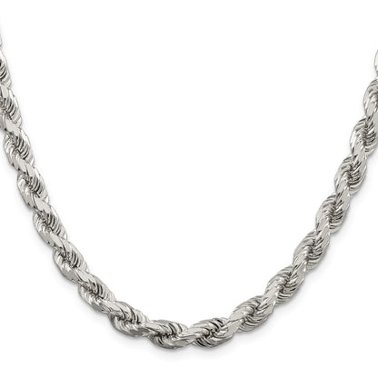 36 Inch Sterling Silver 6.5mm Diamond-Cut Rope Chain Necklace