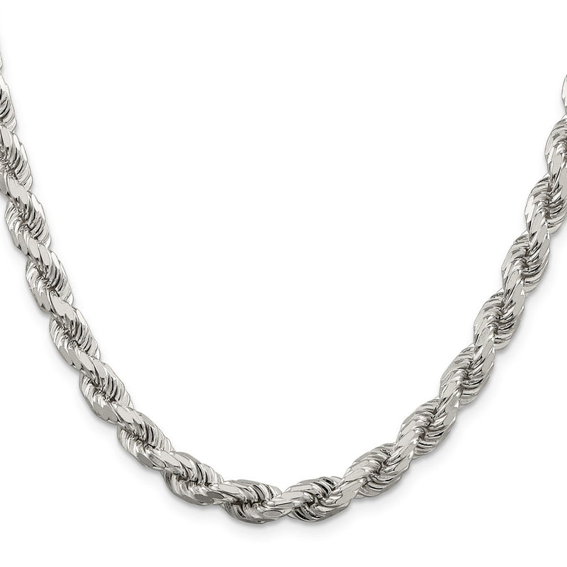 36 Inch Sterling Silver 6.5mm Diamond-Cut Rope Chain Necklace