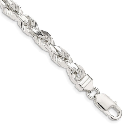 9 Inch Sterling Silver 6.5mm Diamond-Cut Rope Chain Bracelet