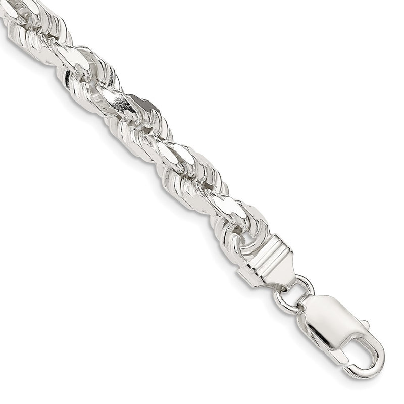 9 Inch Sterling Silver 6.5mm Diamond-Cut Rope Chain Bracelet