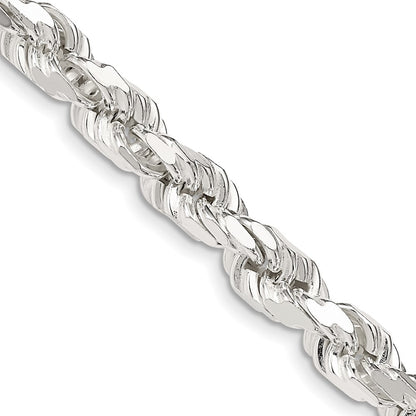 36 Inch Sterling Silver 6.5mm Diamond-Cut Rope Chain Necklace