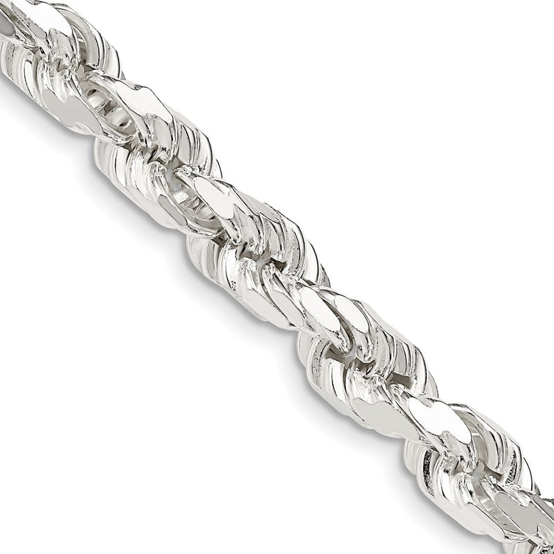 36 Inch Sterling Silver 6.5mm Diamond-Cut Rope Chain Necklace