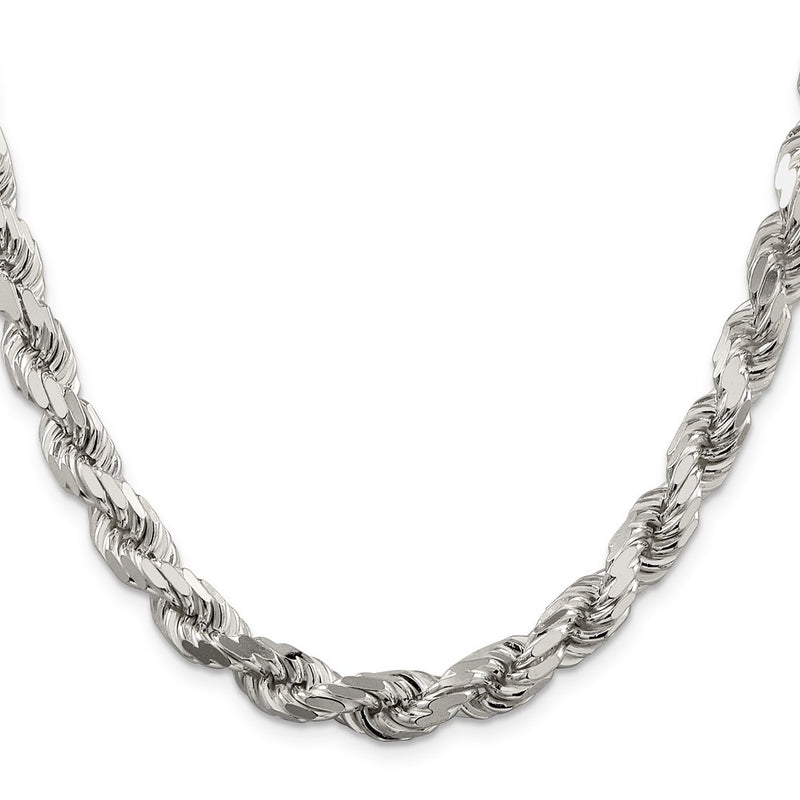 28 Inch Sterling Silver 7.8mm Diamond-Cut Rope Chain Necklace