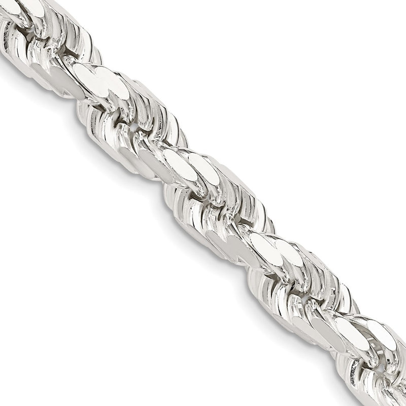 28 Inch Sterling Silver 7.8mm Diamond-Cut Rope Chain Necklace