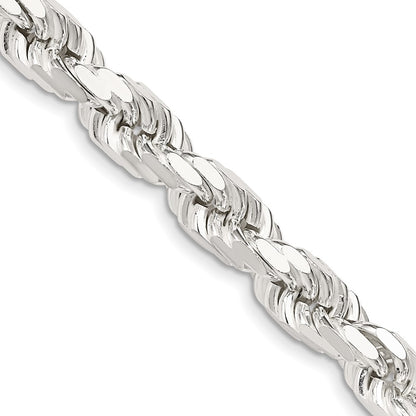 30 Inch Sterling Silver 7.8mm Diamond-Cut Rope Chain Necklace