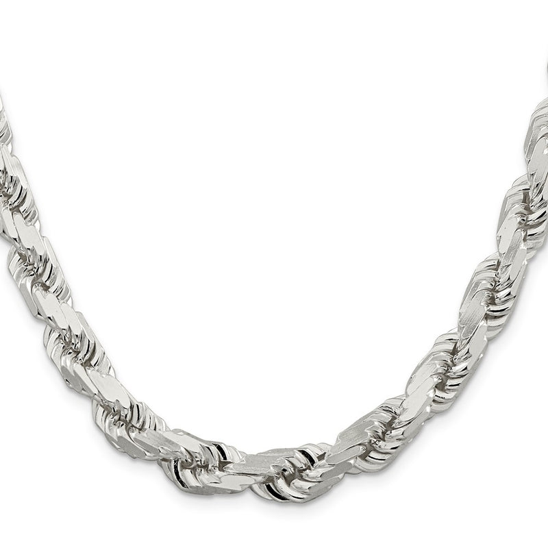 26 Inch Sterling Silver 9.0mm Diamond-Cut Rope Chain Necklace