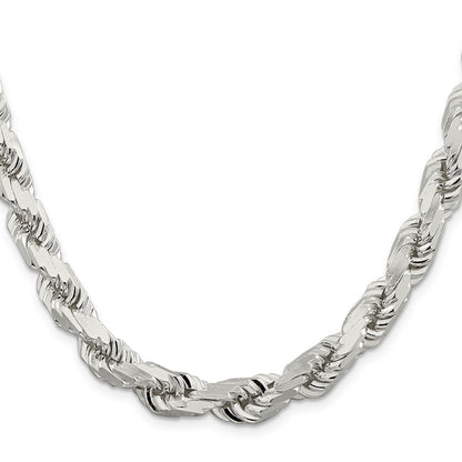 28 Inch Sterling Silver 9.0mm Diamond-Cut Rope Chain Necklace