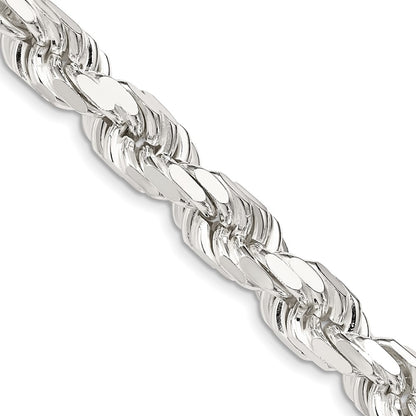 26 Inch Sterling Silver 9.0mm Diamond-Cut Rope Chain Necklace