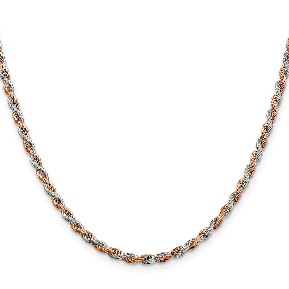 24 Inch Sterling Silver And Rose Vermeil 2.5mm Diamond-Cut Rope Chain Necklace