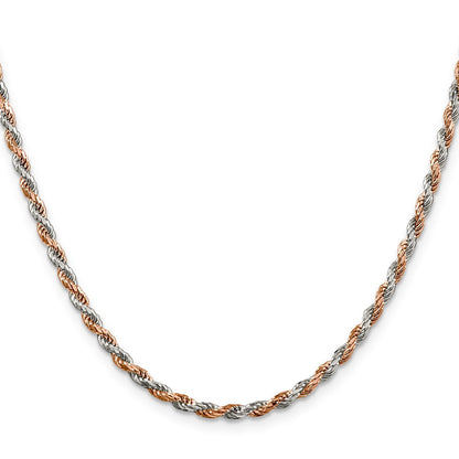 24 Inch Sterling Silver And Rose Vermeil 2.5mm Diamond-Cut Rope Chain Necklace