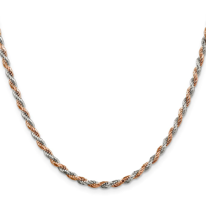 24 Inch Sterling Silver And Rose Vermeil 2.5mm Diamond-Cut Rope Chain Necklace