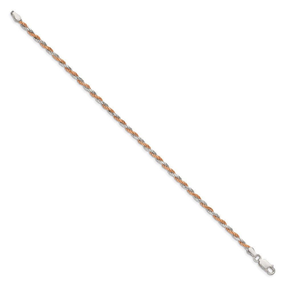 8 Inch Sterling Silver And Rose Vermeil 2.5mm Diamond-cut Rope Chain Bracelet