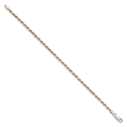 8 Inch Sterling Silver And Rose Vermeil 2.5mm Diamond-cut Rope Chain Bracelet