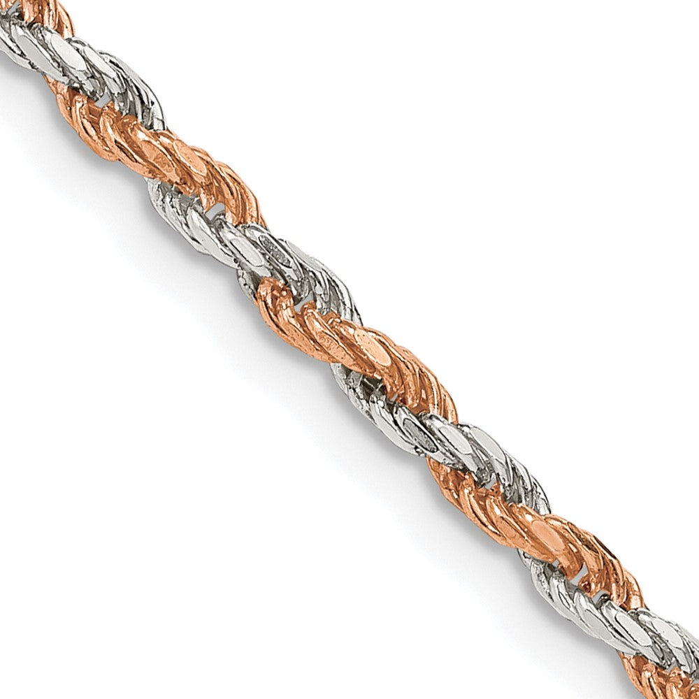 24 Inch Sterling Silver And Rose Vermeil 2.5mm Diamond-Cut Rope Chain Necklace