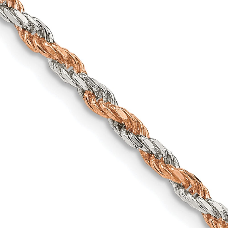24 Inch Sterling Silver And Rose Vermeil 2.5mm Diamond-Cut Rope Chain Necklace