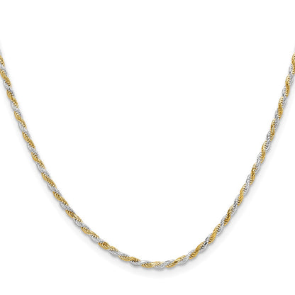 24 Inch Sterling Silver And Vermeil 1.85mm Diamond-Cut Rope Chain Necklace
