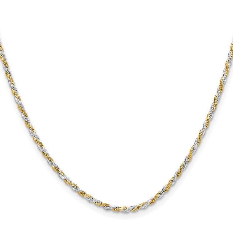 24 Inch Sterling Silver And Vermeil 1.85mm Diamond-Cut Rope Chain Necklace