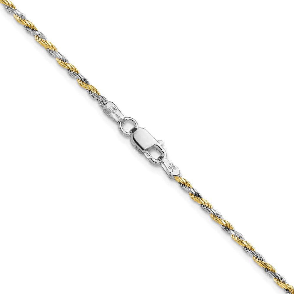 24 Inch Sterling Silver And Vermeil 1.85mm Diamond-Cut Rope Chain Necklace