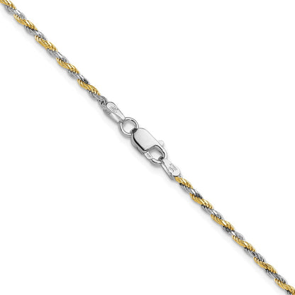 24 Inch Sterling Silver And Vermeil 1.85mm Diamond-Cut Rope Chain Necklace