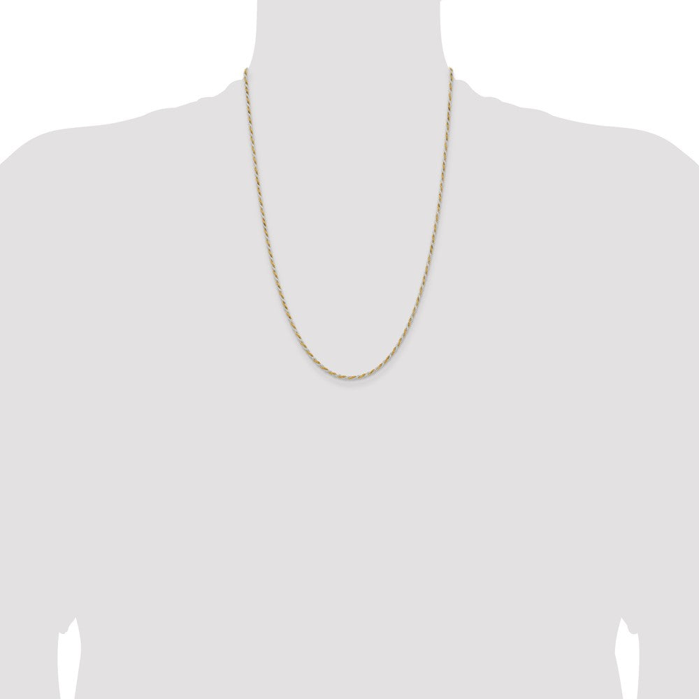 24 Inch Sterling Silver And Vermeil 1.85mm Diamond-Cut Rope Chain Necklace